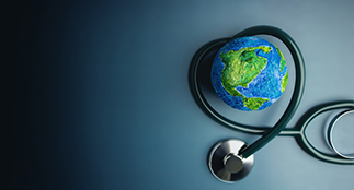 Earth with heart shaped stethoscope around it