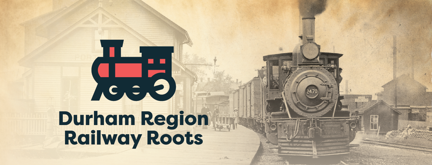 Durham Region Railway Roots Icon on an image of a historical train.