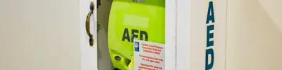 Defibrillator in a public building