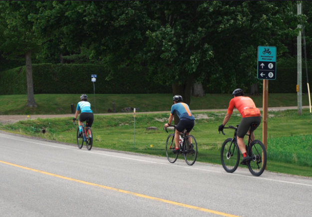 group of people cycling on a road