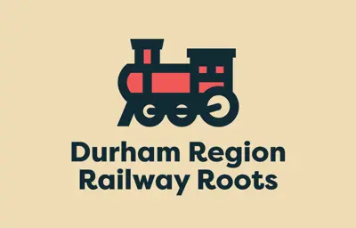 graphic image of a train with text: Durham Region Railway Roots