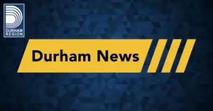 Durham Region graphic with blue abstract background and yellow banner reading “Durham News.”