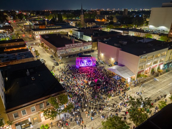 Aerial view of the Convergence Music Festival in Oshawa.