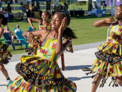 Dancers in motion at the Emancipation Day event